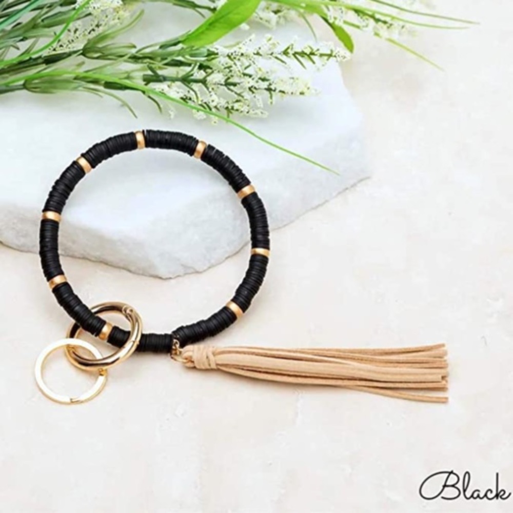 Boho Preppy Gold Beaded Tassel Keychain Bracelet - Picture 9 of 11